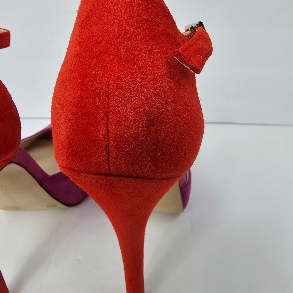 BCBGeneration Women's Orange & Purple Suede Peep Toe Stiletto Heels Size 9B - Picture 8 of 13